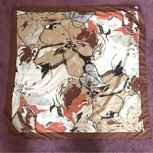 Women's Ivory Brown Nude Square Scarf OS Floral Shawl Bandana Cozy Made in ITALY